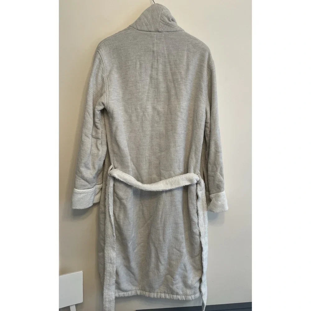 Restoration Hardware French Terry Robe Women Small Grey Pocket Tie Cotton FLAW